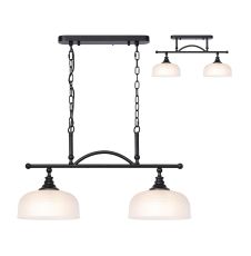 Arvo Semi Flush/Pendant Bar, 2 Light Adjustable E27, Satin Black/Frosted Glass