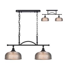 Arvo Semi Flush/Pendant Bar, 2 Light Adjustable E27, Satin Black/Smoke Glass