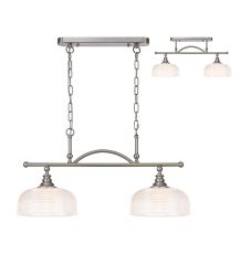 Arvo Semi Flush/Pendant Bar, 2 Light Adjustable E27, Satin Nickel/Clear Glass