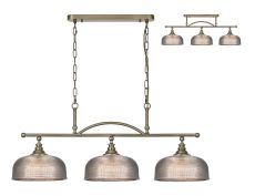 Arvo Semi Flush/Pendant Bar, 3 Light Adjustable E27, Antique Brass/Smoke Glass