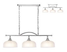 Arvo Semi Flush/Pendant Bar, 3 Light Adjustable E27, Polished Nickel/Frosted Glass