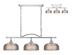Arvo Semi Flush/Pendant Bar, 3 Light Adjustable E27, Polished Nickel/Smoke Glass