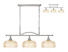 Arvo Semi Flush/Pendant Bar, 3 Light Adjustable E27, Satin Nickel/Amber Glass