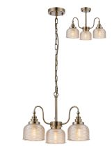 Arvo 47cm Semi Flush/Pendant, 3 Light E27, Antique Brass/Amber Glass
