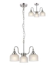 Arvo 47cm Semi Flush/Pendant, 3 Light E27, Polished Nickel/Frosted Glass
