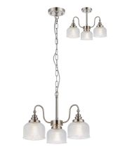 Arvo 47cm Semi Flush/Pendant, 3 Light E27, Satin Nickel/Clear Glass
