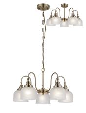 Arvo 57cm Semi Flush/Pendant, 5 Light E27, Antique Brass/Frosted Glass