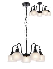 Arvo 57cm Semi Flush/Pendant, 5 Light E27, Satin Black/Frosted Glass