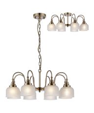 Arvo 73cm Semi Flush/Pendant, 8 Light E27, Antique Brass/Frosted Glass