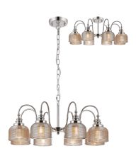 Arvo 73cm Semi Flush/Pendant, 8 Light E27, Polished Nickel/Amber Glass