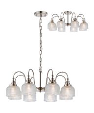 Arvo 73cm Semi Flush/Pendant, 8 Light E27, Satin Nickel/Clear Glass