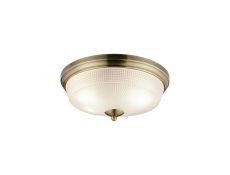 Arvo 34cm 2 Light E27 Flush Ceiling Light, Antique Brass/Frosted Glass