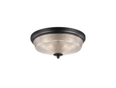 Arvo 34cm 2 Light E27 Flush Ceiling Light, Satin Black/Clear Glass