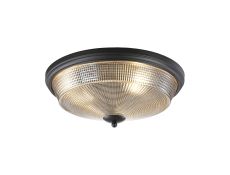 Arvo 43.8cm 3 Light E27 Flush Ceiling Light, Satin Black/Amber Glass