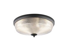 Arvo 43.8cm 3 Light E27 Flush Ceiling Light, Satin Black/Clear Glass