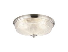 Arvo 43.8cm 3 Light E27 Flush Ceiling Light, Satin Nickel/Clear Glass