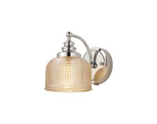 Arvo Switched Wall Light, 1 Light E27 Polished Nickel/Amber Glass