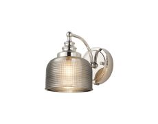 Arvo Switched Wall Light, 1 Light E27 Polished Nickel/Smoke Glass