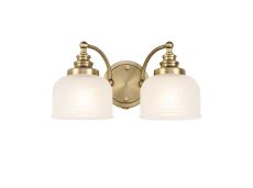 Arvo Switched Double Wall Light, 2 Light E27 Antique Brass/Frosted Glass