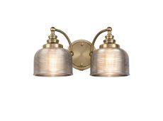 Arvo Switched Double Wall Light, 2 Light E27 Antique Brass/Smoke Glass