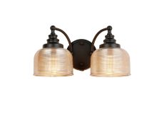 Arvo Switched Double Wall Light, 2 Light E27 Satin Black/Amber Glass