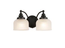 Arvo Switched Double Wall Light, 2 Light E27 Satin Black/Frosted Glass