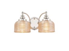 Arvo Switched Double Wall Light, 2 Light E27 Polished Nickel/Amber Glass