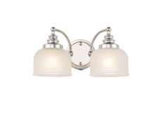 Arvo Switched Double Wall Light, 2 Light E27 Polished Nickel/Frosted Glass