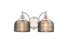 Arvo Switched Double Wall Light, 2 Light E27 Polished Nickel/Smoke Glass
