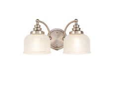 Arvo Switched Double Wall Light, 2 Light E27 Satin Nickel/Clear Glass