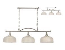 Arvo Semi Flush/Pendant Bar, 3 Light Adjustable E27, Polished Nickel/Prismatic Glass