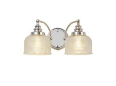 Arvo Switched Double Wall Light, 2 Light E27 Polished Nickel/Prismatic Glass