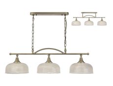 Arvo Semi Flush/Pendant Bar, 3 Light Adjustable E27, Antique Brass/Prismatic Glass
