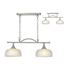Arvo Semi Flush/Pendant Bar, 2 Light Adjustable E27, Satin Nickel/Frosted Glass
