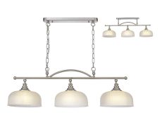 Arvo Semi Flush/Pendant Bar, 3 Light Adjustable E27, Satin Nickel/Frosted Glass