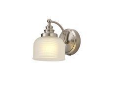 Arvo Switched Wall Light, 1 Light E27 Satin Nickel/Frosted Glass