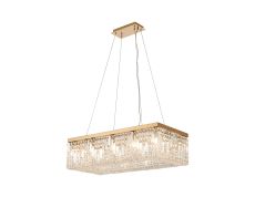 Amerigo 80x37cm Rectangular Pendant Chandelier, 12 Light E14, Gold/Crystal Item Weight: 16kg