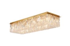 Amerigo 125x42cm Rectangular Flush Chandelier, 16 Light E14, Gold/Crystal Item Weight: 24kg