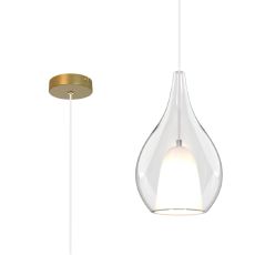 Carys 20cm Pendant With Teardrop Shade, 1 Light E27, Gold/Clear Glass With Frosted Inner