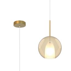 Carys 25cm Pendant With Round Shade, 1 Light E27, Gold/Cognac Glass With Frosted Inner
