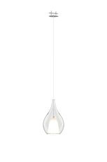 Carys Recessed Pendant With Teardrop Shade, 1 Light E27, White/Clear Glass With Frosted Inner