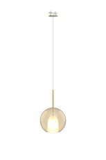 Carys Recessed Pendant With Round Shade, 1 Light E27, Antique Brass/Cognac Glass With Frosted Inner