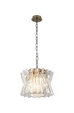 Faline 34cm Round Pendant, 4 x E14, Antique Brass/Clear