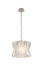 Faline 34cm Round Pendant, 4 x E14, Polished Nickel/Clear