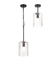 Dupa 18cm Satin Black Pendant/Semi Flush/Semi Flush 1 x E27 With Cylinder Ribbed Glass (A)