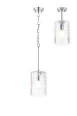 Dupa 18cm Polished Chrome Pendant/Semi Flush/Semi Flush 1 x E27 With Cylinder Ribbed Glass (A)