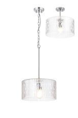 Dupa 38cm Polished Chrome Pendant/Semi Flush/Semi Flush 1 x E27 With Drum Ribbed Glass (B)