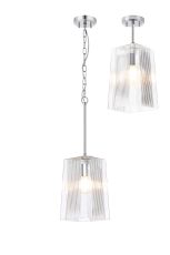 Dupa Polished Chrome Pendant/Semi Flush/Semi Flush 1 x E27 With Square Ribbed Glass (C)