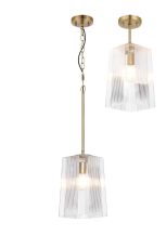 Dupa Gold Pendant/Semi Flush/Semi Flush 1 x E27 With Square Ribbed Glass (C)