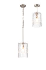 Dupa 18cm Satin Nickel Pendant/Semi Flush/Semi Flush 1 x E27 With Cylinder Ribbed Glass (A)